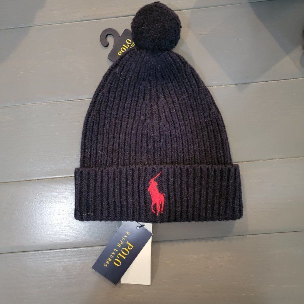 Polo Ralph Lauren Men`s Blue Wool/Nylon Big Pony Signature Merino Cuffed Beanie - Picture 4 of 13